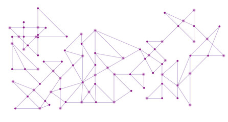 Abstract Purple Network Graph With Connected Nodes And and dots on a white background.