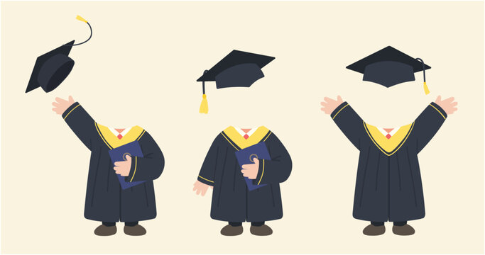 Graduation gown characters for kids face-in-hole template, preschool and elementary school celebration