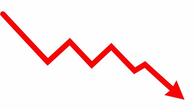 Red zigzag line chart depicting a downtrend. Business data visualization for financial loss analysis.