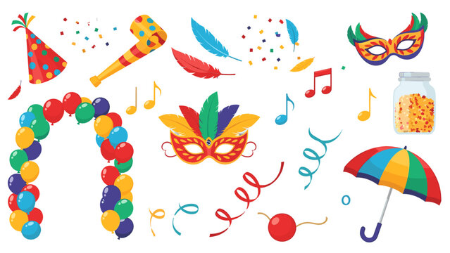 A colorful illustration of Mardi Gras party elements on a