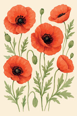 Fototapeta premium Print Watercolor Illustration of Red Poppies