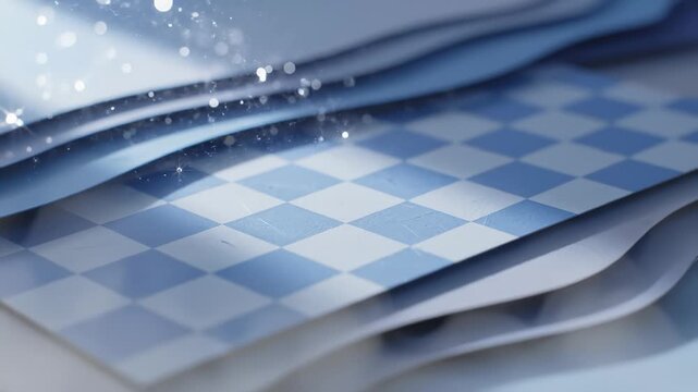 Abstract Geometric Sheets Floating With Sparkling Bokeh, Light Blue Tone