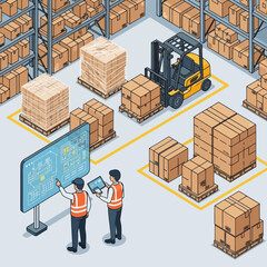 Warehouse Workers Managing Inventory with Forklift.
