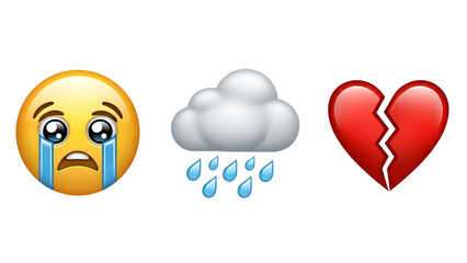 Crying Emoji Set &ndash; Raining Cloud and Broken Heart Vector