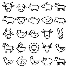 Fototapeta premium Farm animal vector icon set - cute & stylized designs