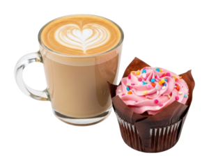 Savor delicious coffee and cupcake treats at local cafes today isolated on transparent background
