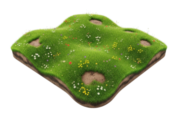 Lush green grassland with wildflowers nature scene view isolated on transparent background