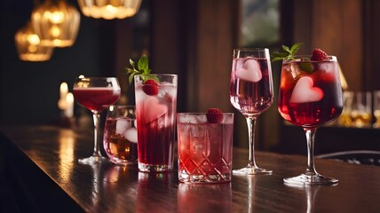 Elegant Valentine drinks with heart ice in moody bar atmosphere