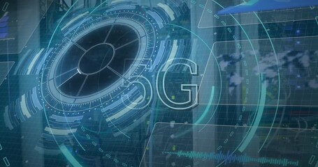 Animation of scope scanning with 5g text and data processing over server room - Powered by Adobe