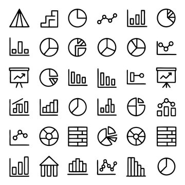 Business analytics vector icon set - charts, graphs, and diagrams