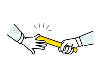 バトンを次世代の若者に手渡す手のイラストー企業ー工業、倉庫、運送系ービジネスアイコンイラスト素材