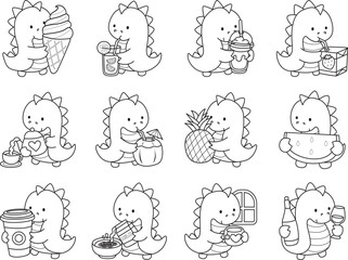 Obraz premium Coloring book of cute Dinosaur character clip art for children. Outline of Dinosaur 
