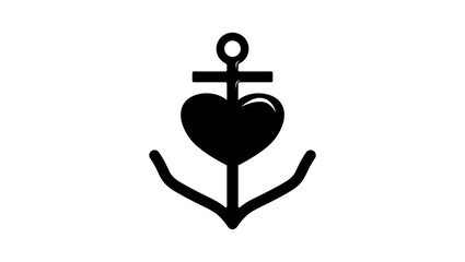 heart and anchor symbol ,black isolated silhouette