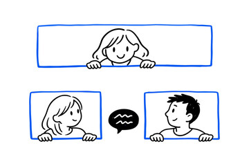 Cartoon characters engaged in friendly communication through windows