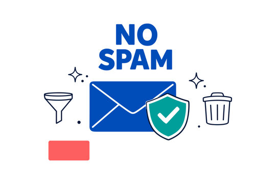 No spam email filter concept with envelope and security shield icons