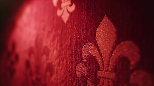 Abstract red backdrop with fleur de lis pattern and subtle textures