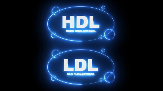 glowing neon HDL Good and LDL bad cholesterol icon isolated on black background blood vessel density. icon representing LDL and HDL cholesterol levels symbolizing heart healthy fats and nutrition.