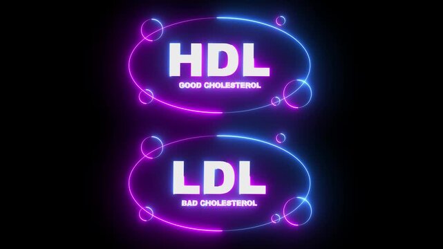 glowing neon HDL Good and LDL bad cholesterol icon isolated on black background blood vessel density. icon representing LDL and HDL cholesterol levels symbolizing heart healthy fats and nutrition.