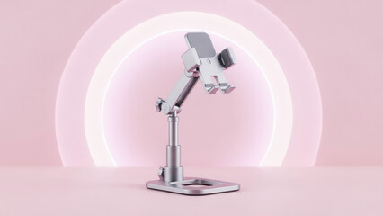 Comfortable video call phone holder with adjustable height and angle, stylish ergonomic stand on pink background