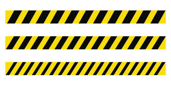 Warning hazard stripe tape vector. Yellow black diagonal caution lines design. Industrial safety pattern background. Construction warning barrier element for signage, banners, posters and web design