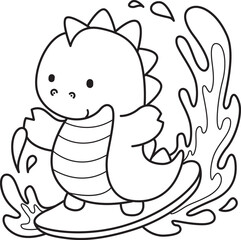 Coloring book of cute Dinosaur character clip art for children. Outline of Dinosaur 