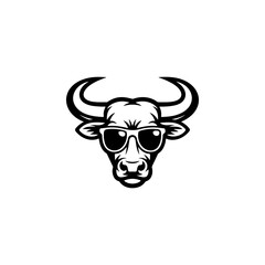 Fototapeta premium A cool bull head wearing sunglasses, perfect for streetwear brands, energy drink logos, gym apparel, hip-hop merch, tattoo designs and urban bullfighting club stickers.