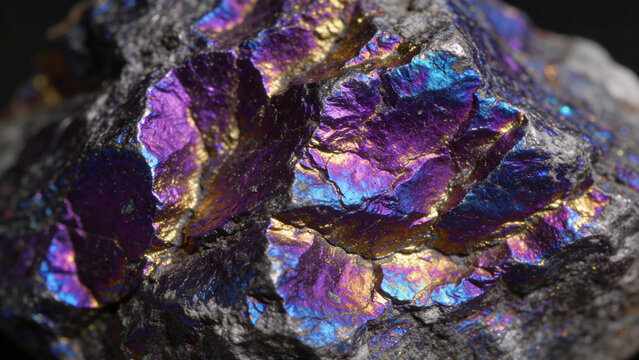Iridescent Tarnish on Peacock Ore Mineral Macro Background