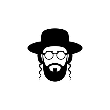 A traditional Orthodox Jewish man with payot sidelocks, full beard, round glasses and black hat, ideal for cultural logos, religious apparel, synagogue branding