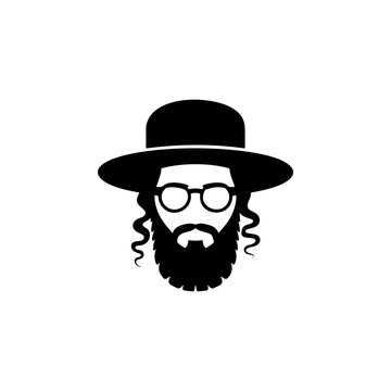 A traditional Orthodox Jewish man with payot sidelocks, full beard, round glasses and black hat, ideal for cultural logos, religious apparel, synagogue branding