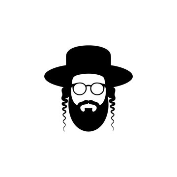A traditional Orthodox Jewish man with payot sidelocks, full beard, round glasses and black hat, ideal for cultural logos, religious apparel, synagogue branding