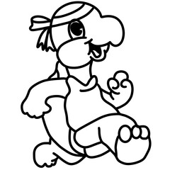 Obraz premium Cartoon Dog Jogging Happily With Headband in Hand-Drawn Line Art Style