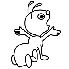 Obraz premium Minimalist Line Art Cartoon Rabbit Shrugging With Open Arms on White Background