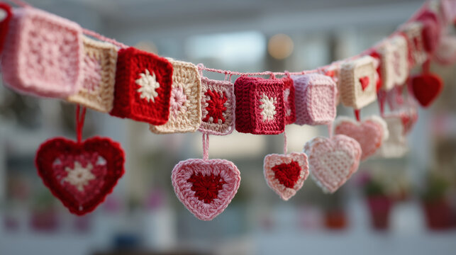 Handmade crochet heart banner interior decor