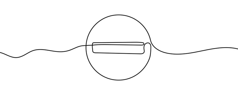 One continuous line of a "no entry" sign or "brick" symbol. Minimalist line art drawing of a prohibitive road sign in one line art style. Vector illustration