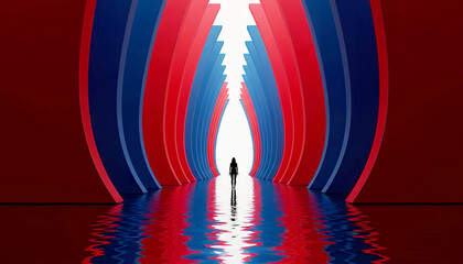 Futuristic abstract corridor with bold red and blue tones. Ideal for modern branding and creative campaigns.Suitable for technology and innovation visuals.
