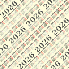 Seamless background with calendar for a year 2026.

