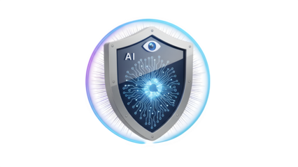 Glowing blue shield with ai logo isolated on transparent background