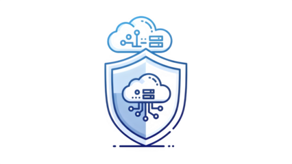 Shield with cloud and server icon isolated on transparent background