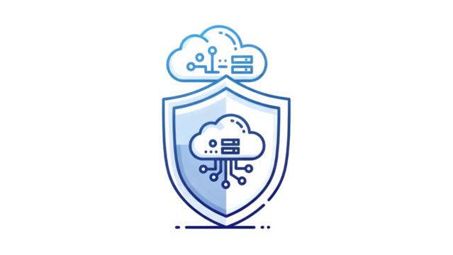 Shield with cloud and server icon isolated on transparent background - Powered by Adobe