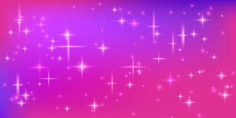 Neon magenta purple gradient background with sparkling light effects. Violet pink soft gradation for magic celebration design, festive project. Vector luxury Christmas starry bg.