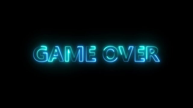 game over text looped animation with glitch effect on green black background. Glitch title video game screen. over game.neon glowing text animation.