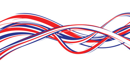 Vibrant red white and blue ribbons intertwined on white background