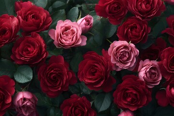 Obraz premium Roses of red and pink colors fill a background, perfect for a St. Valentines Day celebration