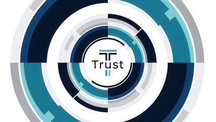 Circular trust badge with layered blue and white rings and central on gradient background