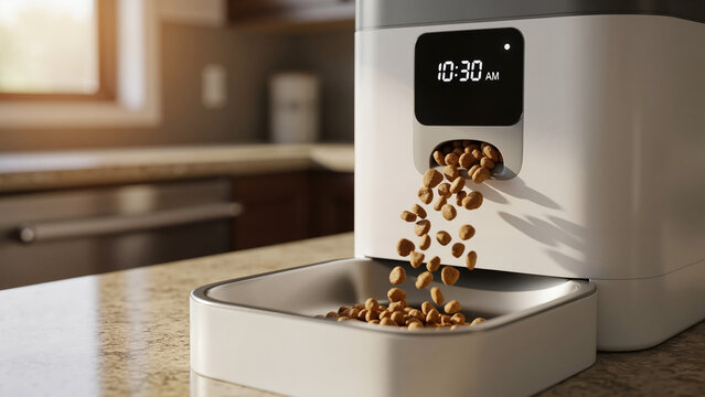 Automatic coffee bean dispenser pouring beans into tray  