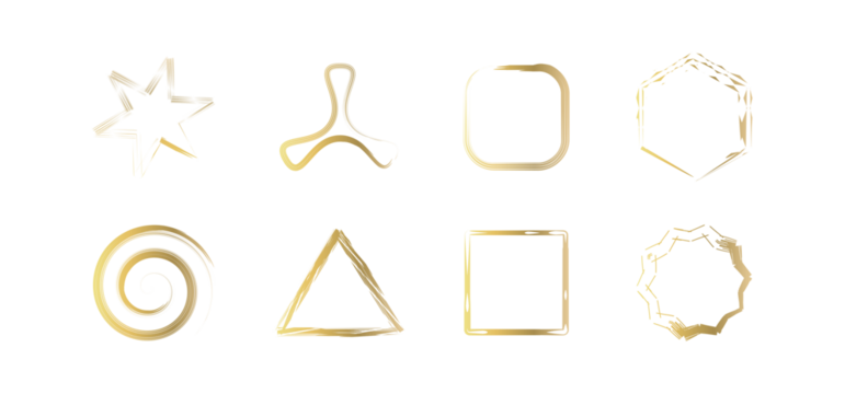 Minimal Abstract golden Geometric Shapes Outline Design Elements Set PNG Transperant  - Powered by Adobe
