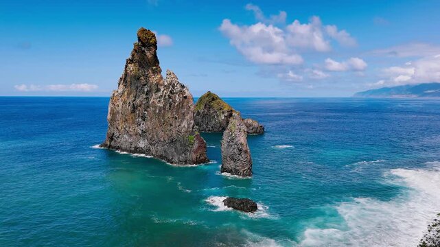 Ilheus da Ribeira da Janela on Madeira Island featuring tall rocky sea stacks and open Atlantic waters