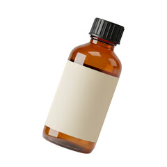 Amber Glass Bottle with Blank Label and Black Cap Mockup
