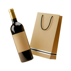 Red Wine Bottle and Kraft Shopping Bag