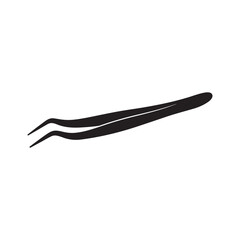 Top view of black curved anti-static tweezers silhouette icon vector illustration on white background